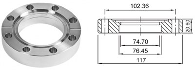 Фланец CF80 (CF4,62") с отверстием под трубу диаметром 3 дюйма, невращающийся с резьбой в отверстиях под болты, нержавеющая сталь 304L CF-BF-462x300M