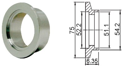 Фланец-втулка под вварку KF50 (NW50) длиной 6,35 мм, нержавеющая сталь 304L 0202014115018 - фото 8357