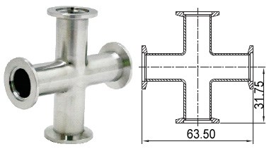 Крест с фланцами KF10 (NW10) длиной 63,5 мм, нержавеющая сталь 304L 02020143108