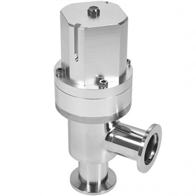Клапан вакуумный угловой пневматический с фланцами KF40 (NW40) одностороннего действия (открытие - сжатым воздухом, закрытие - пружиной), без датчика положения и пневмораспределителя, витоновое уплотнение корпуса, нержавеющая сталь 304L 0204444018