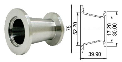 Адаптер конический с KF50 (NW50) на KF16 (NW16) длиной 39,9 мм, нержавеющая сталь 304L 02020141250168 - фото 9969