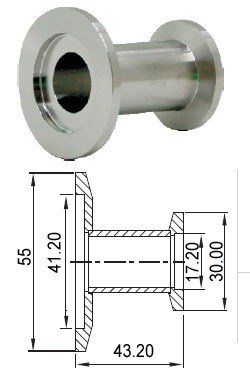 Адаптер прямой с KF40 (NW40) на KF16 (NW16) длиной 43,2 мм, нержавеющая сталь 304L 02020141440168 - фото 9978