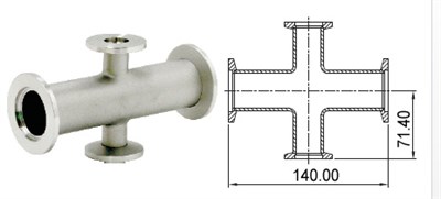 Адаптер крестовой KF50 (NW50) - KF40 (NW50) длиной 140 мм, нержавеющая сталь 304L 02020141350408 - фото 9991