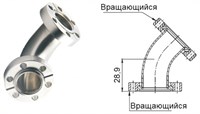 Патрубок угловой под 45 градусов с фланцами CF25 (CF2,12"), изогнутый,  нержавеющая сталь 304L 02012111258