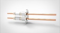 FA13128 Ввод вакуумный электрический 2х штырьковый на фланце KF40, 12 кВ, 185 А, диаметр штырька 0,25'', материал штырьков медь, материал корпуса нержавеющая сталь 03520240121850258
