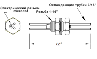 B203 Вакуумный ввод типа baseplate под отверстие диаметром 1” (25,4 мм), 1 электрический разъём Microdot с вакуумной стороны, 1 электрический разъём BNC с атмосферной стороны, 2 трубки диаметром 3/16” (4,8 мм) 074203488