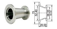 Адаптер конический с KF50 (NW50) на KF25 (NW25) длиной 28 мм, нержавеющая сталь 304L 02020141150258