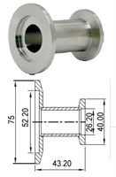 Адаптер прямой с KF50 (NW50) на KF25 (NW25) длиной 43,2 мм, нержавеющая сталь 304L 02020141450258